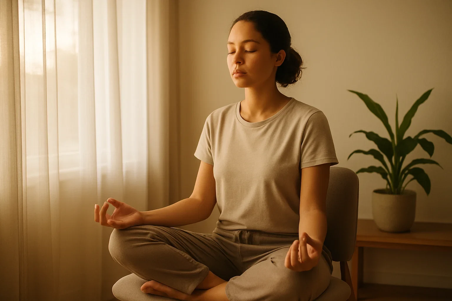 Pessoa meditando em ambiente calmo representando equilíbrio emocional nas apostas