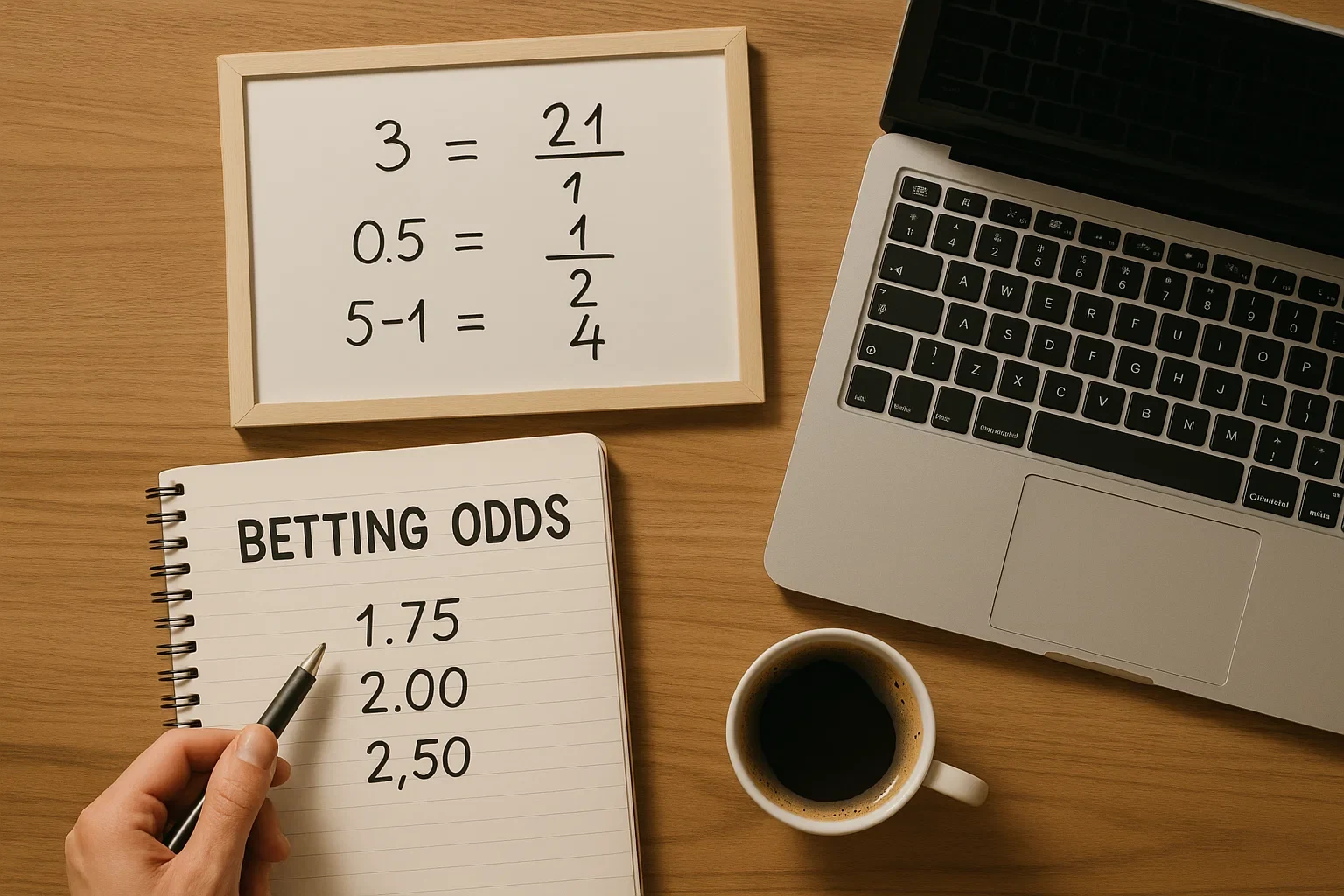 Mesa de estudos com materiais educativos explicando formatos de odds decimais