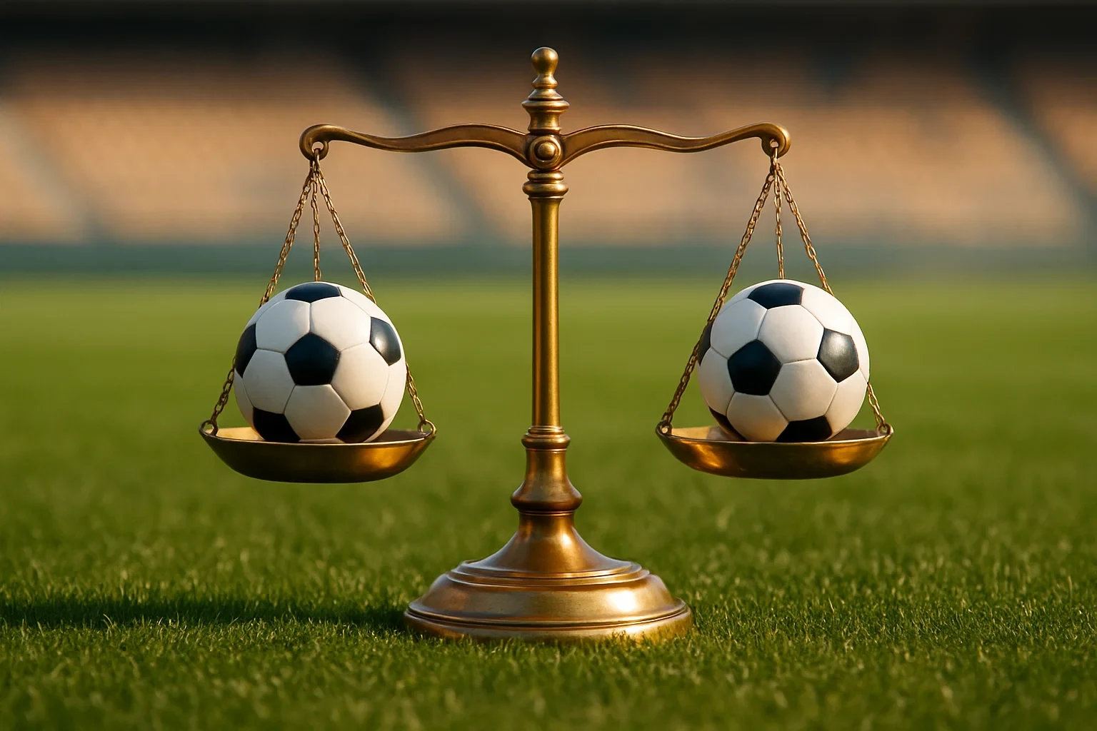 Balança simbolizando equilíbrio entre dois times de futebol