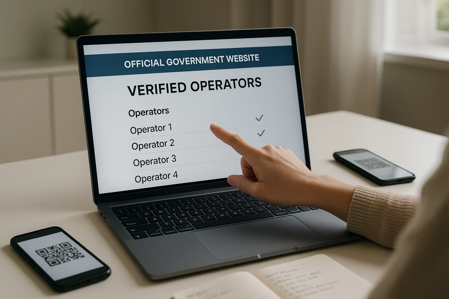 Pessoa verificando lista oficial de casas de apostas autorizadas em site do governo